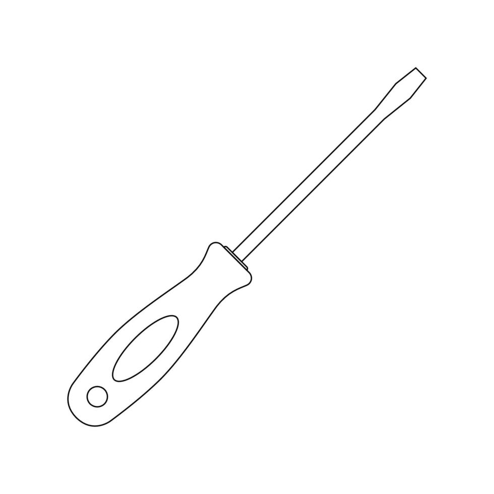 Flat Head Screwdriver Outline Icon Illustration on White Background vector