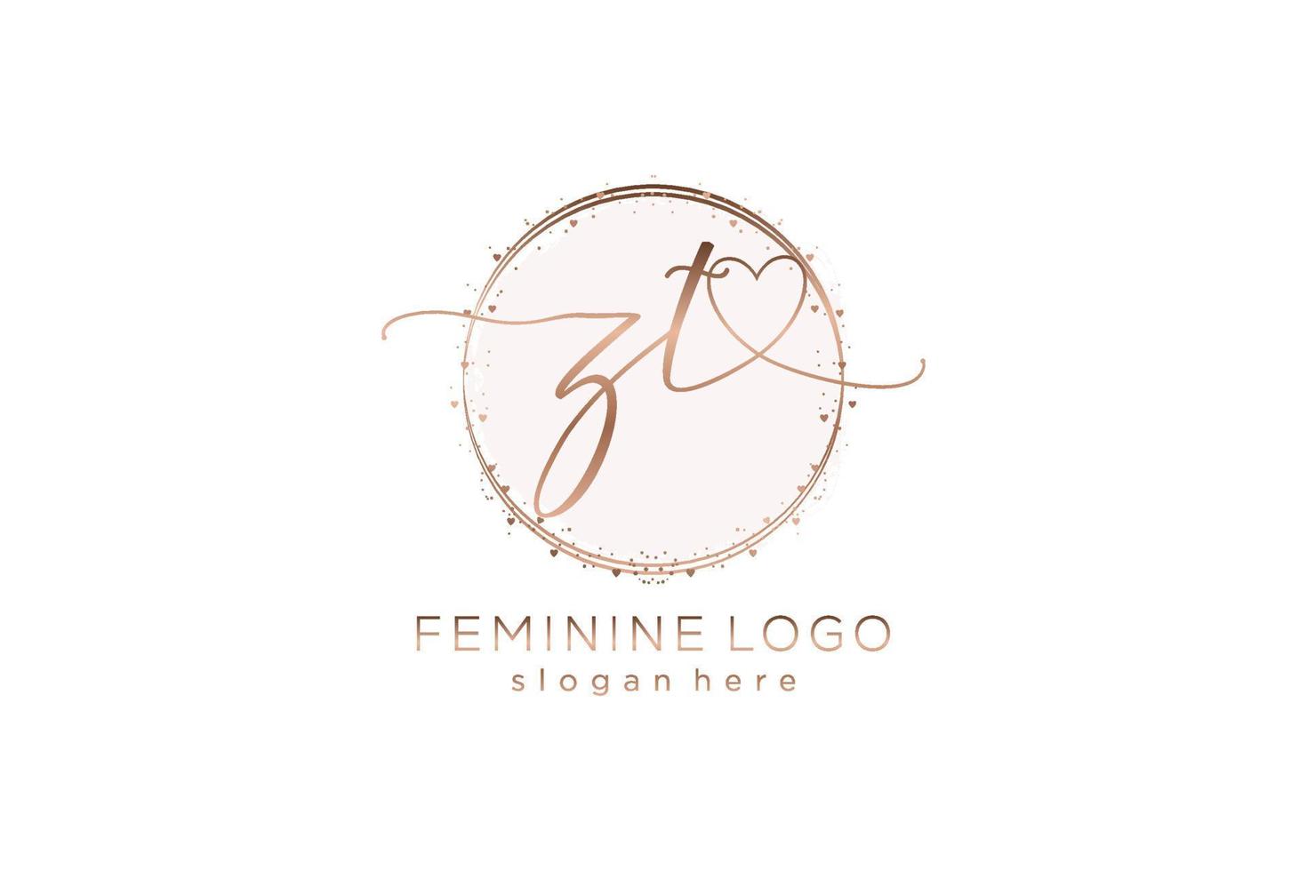 Initial ZT handwriting logo with circle template vector logo of initial wedding, fashion, floral and botanical with creative template.