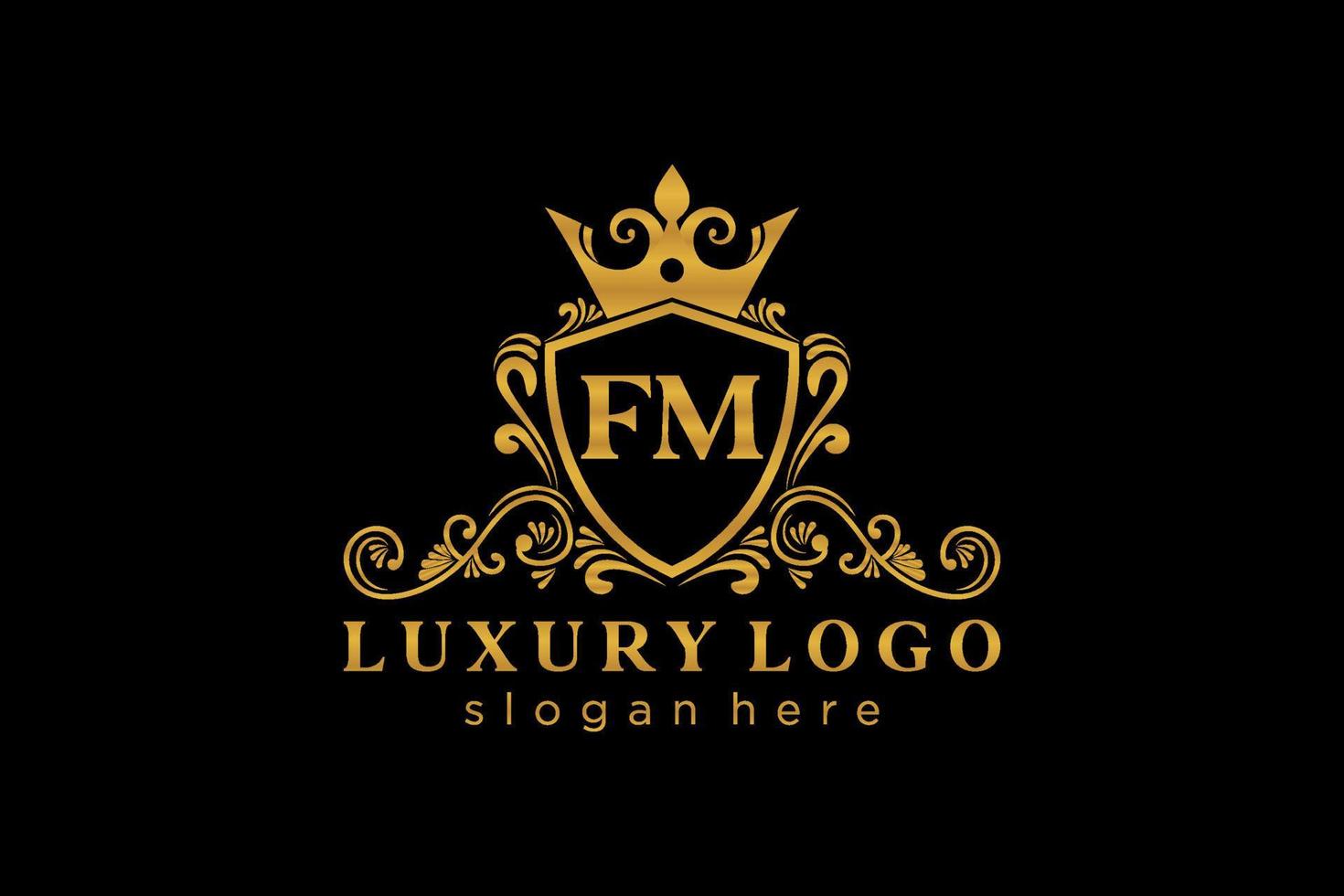 Initial FM Letter Royal Luxury Logo template in vector art for Restaurant, Royalty, Boutique, Cafe, Hotel, Heraldic, Jewelry, Fashion and other vector illustration.