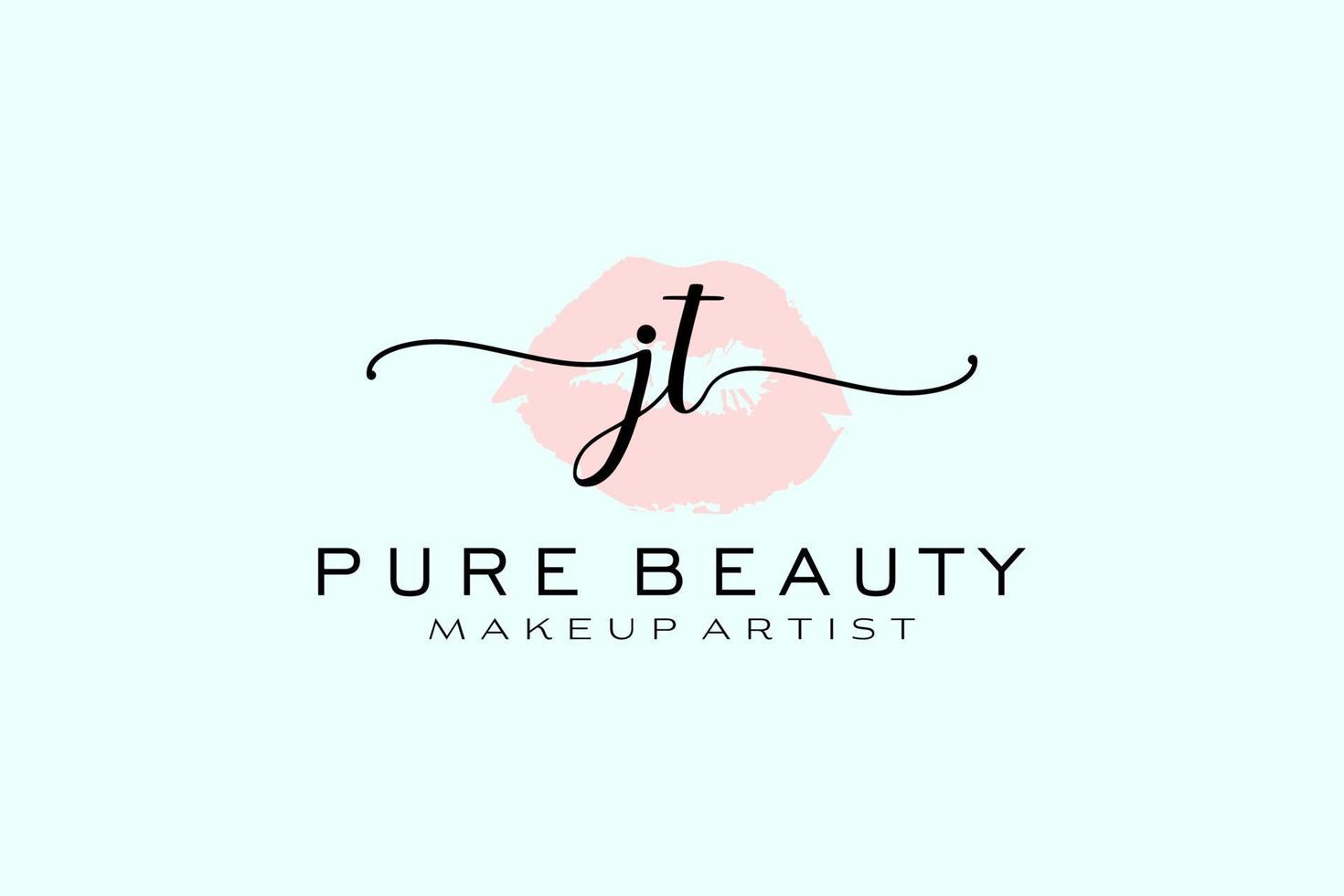 Initial JT Watercolor Lips Premade Logo Design, Logo for Makeup Artist Business Branding, Blush Beauty Boutique Logo Design, Calligraphy Logo with creative template. vector