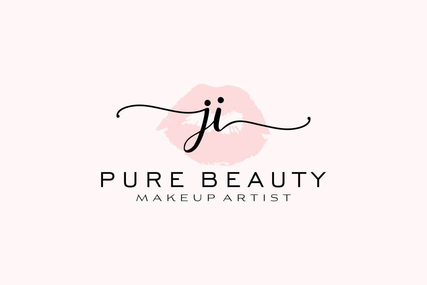 Initial JI Watercolor Lips Premade Logo Design, Logo for Makeup Artist Business Branding, Blush Beauty Boutique Logo Design, Calligraphy Logo with creative template. vector