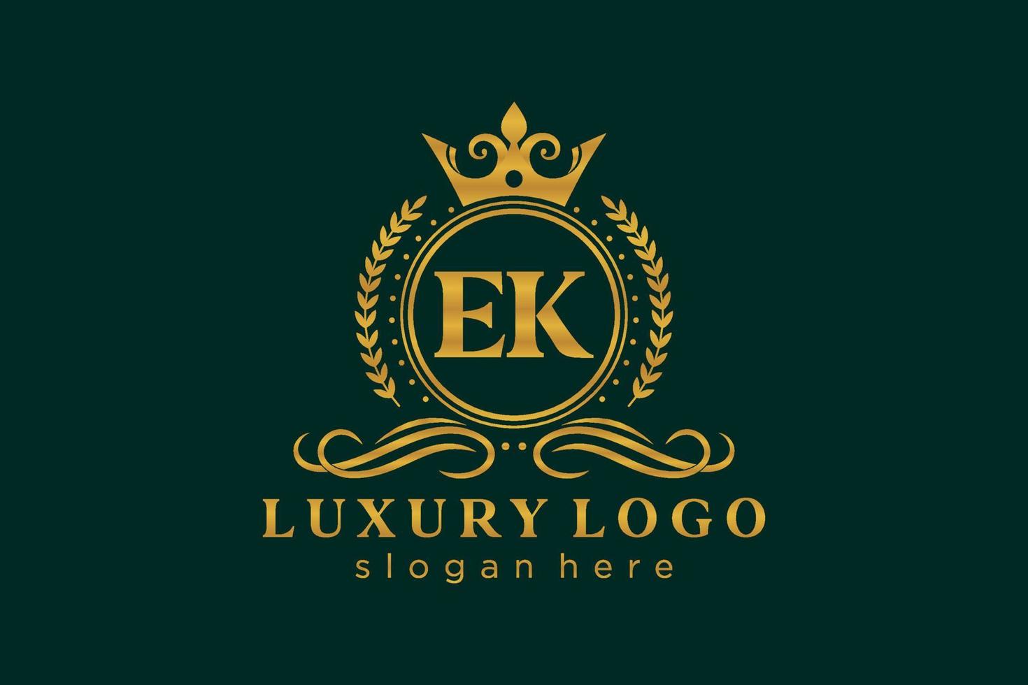 Initial EK Letter Royal Luxury Logo template in vector art for Restaurant, Royalty, Boutique, Cafe, Hotel, Heraldic, Jewelry, Fashion and other vector illustration.