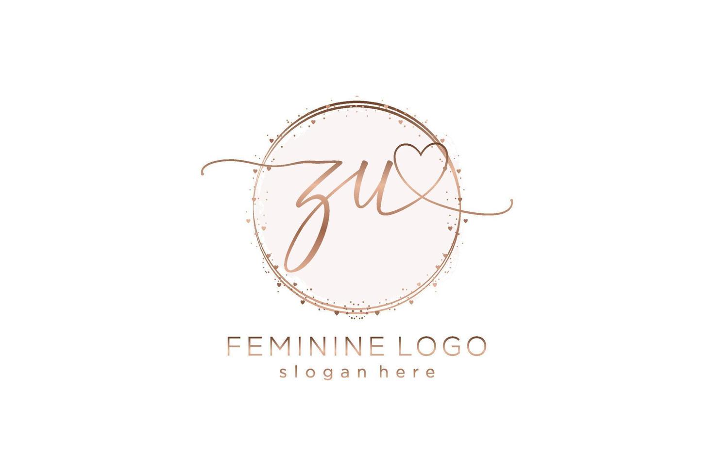 Initial ZU handwriting logo with circle template vector logo of initial wedding, fashion, floral and botanical with creative template.