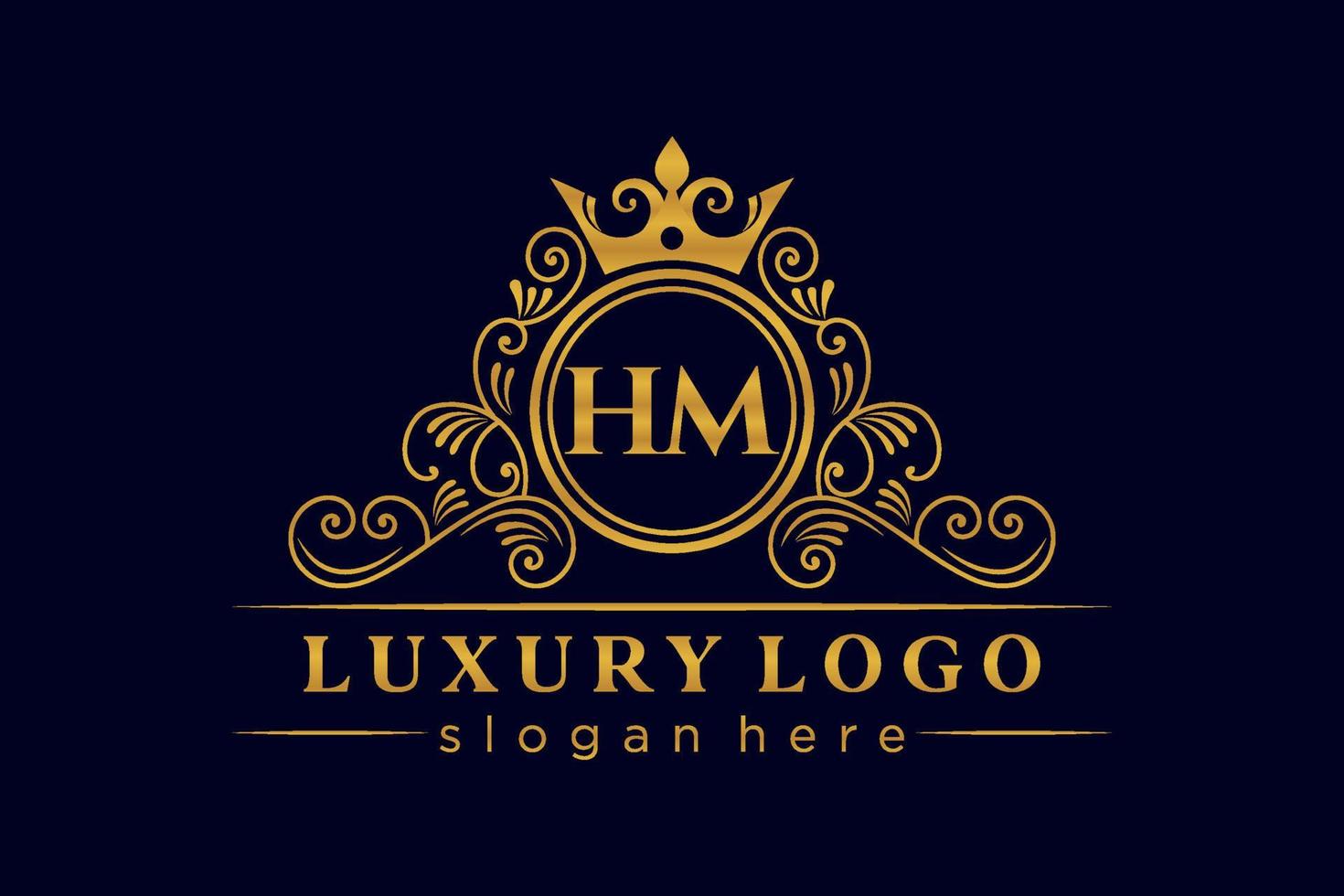 hm letra inicial oro caligráfico femenino floral dibujado a mano monograma heráldico antiguo estilo vintage diseño de logotipo de lujo vector premium