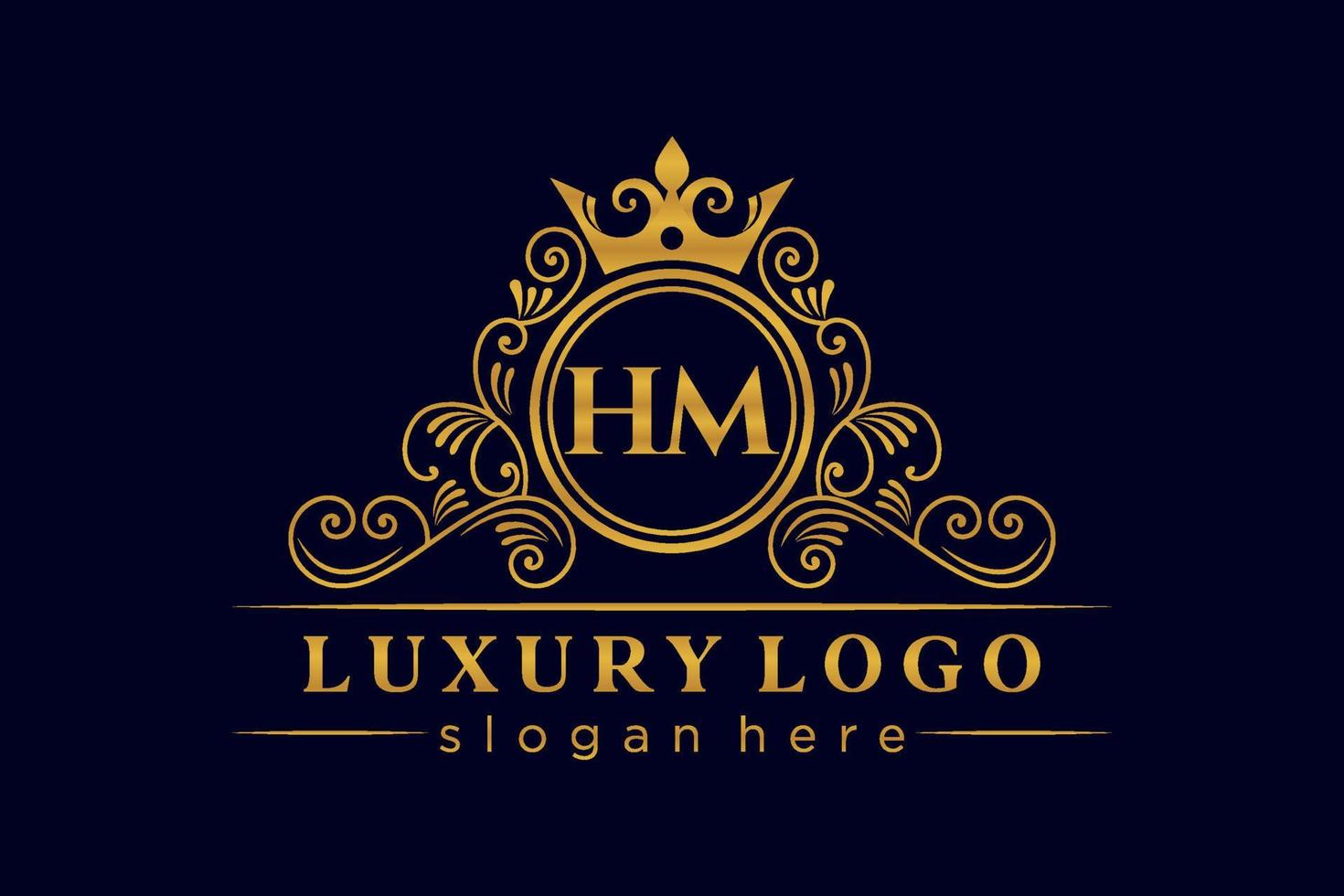 HM Initial Letter Gold calligraphic feminine floral hand drawn heraldic monogram antique vintage style luxury logo design Premium Vector