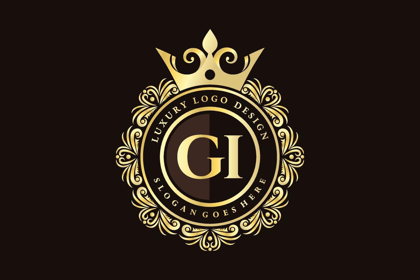 GI Initial Letter Gold calligraphic feminine floral hand drawn heraldic monogram antique vintage style luxury logo design Premium Vector
