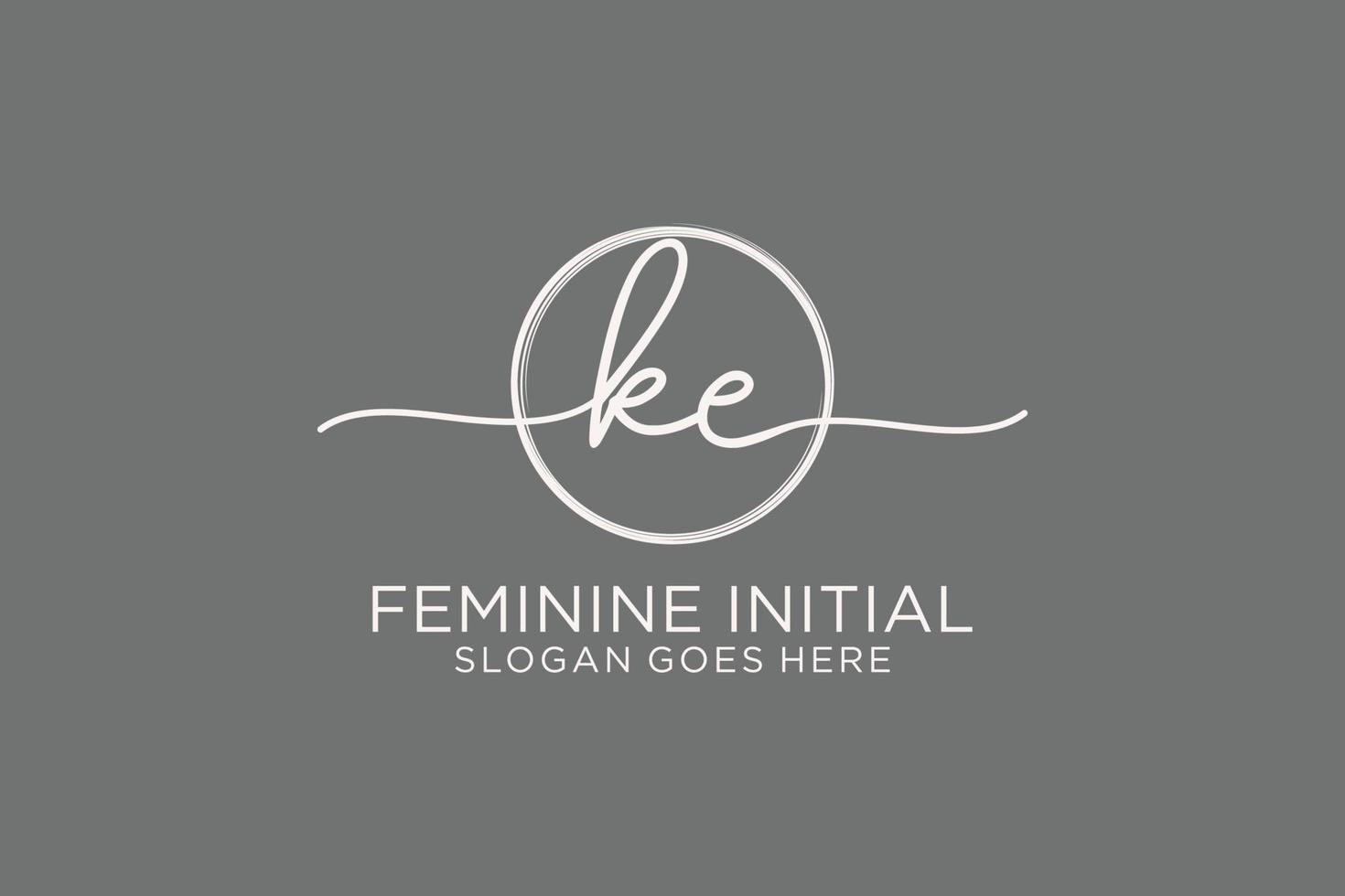 Initial KE handwriting logo with circle template vector logo of initial signature, wedding, fashion, floral and botanical with creative template.