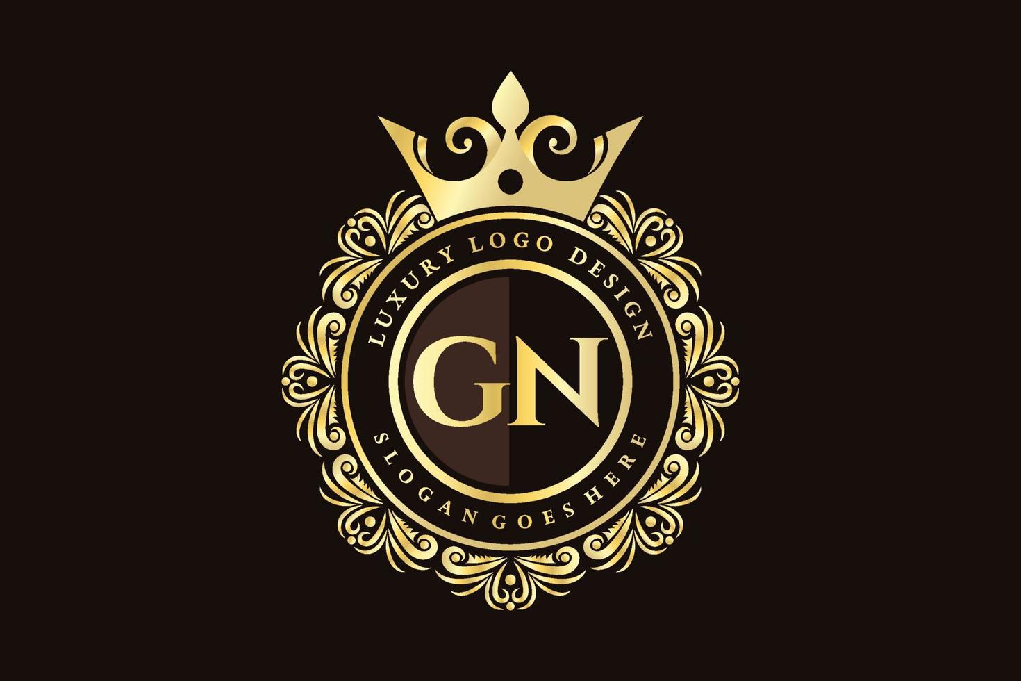GN Initial Letter Gold calligraphic feminine floral hand drawn heraldic monogram antique vintage style luxury logo design Premium Vector