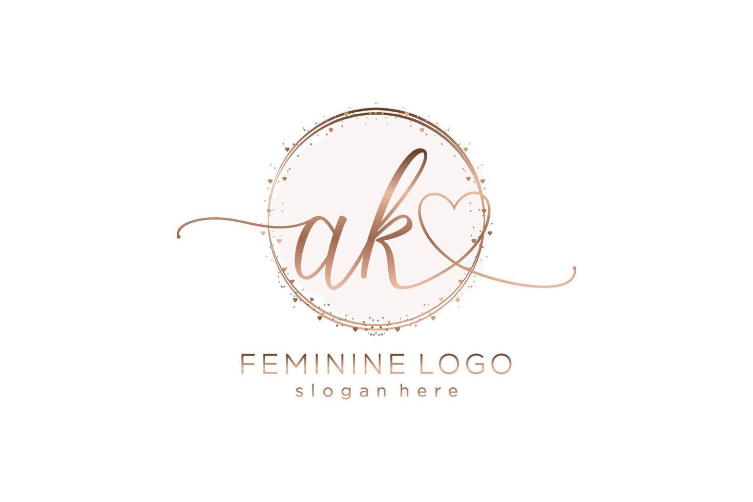 Initial AK handwriting logo with circle template vector logo of initial wedding, fashion, floral and botanical with creative template.