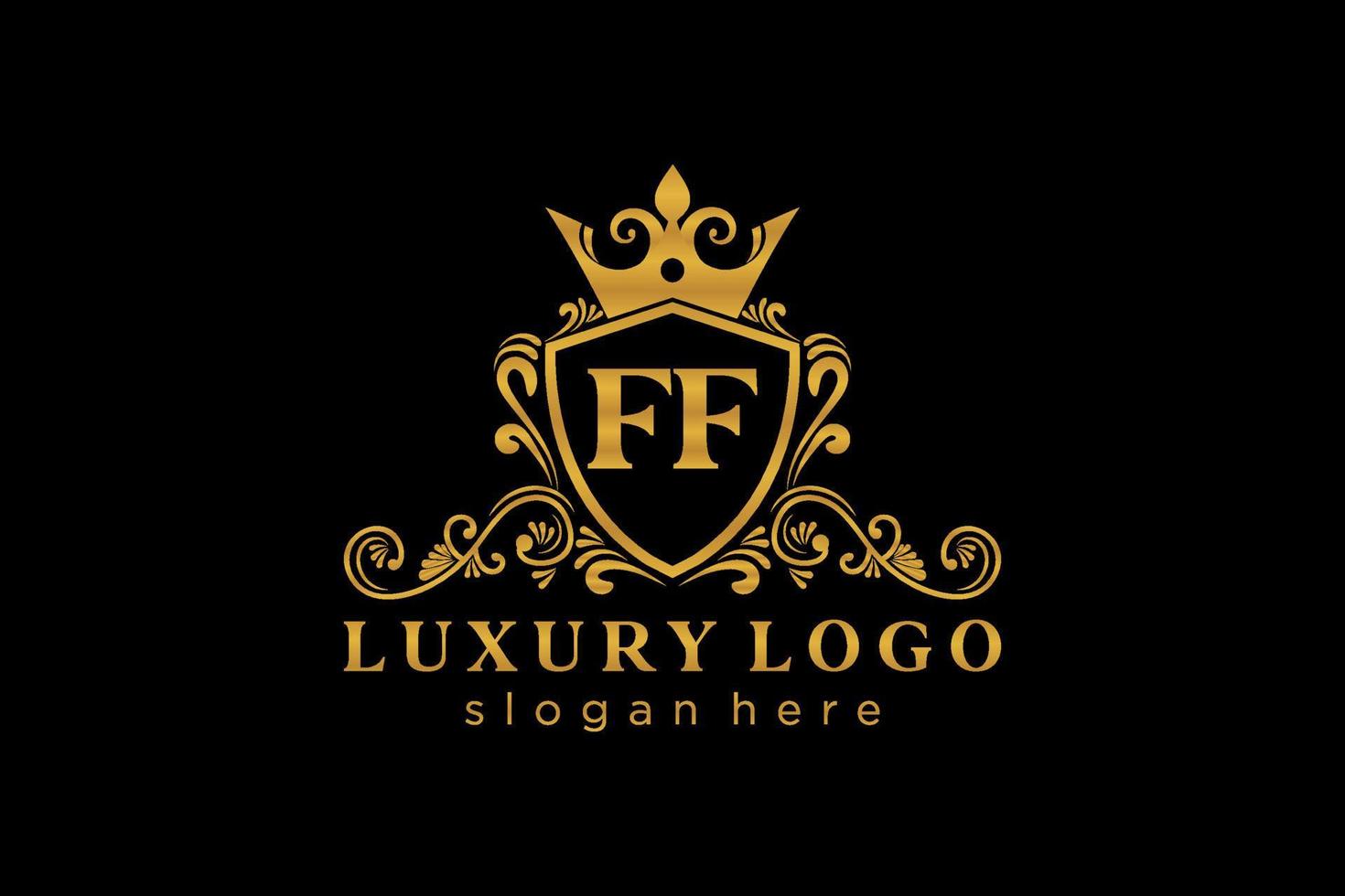 Initial FF Letter Royal Luxury Logo template in vector art for Restaurant, Royalty, Boutique, Cafe, Hotel, Heraldic, Jewelry, Fashion and other vector illustration.