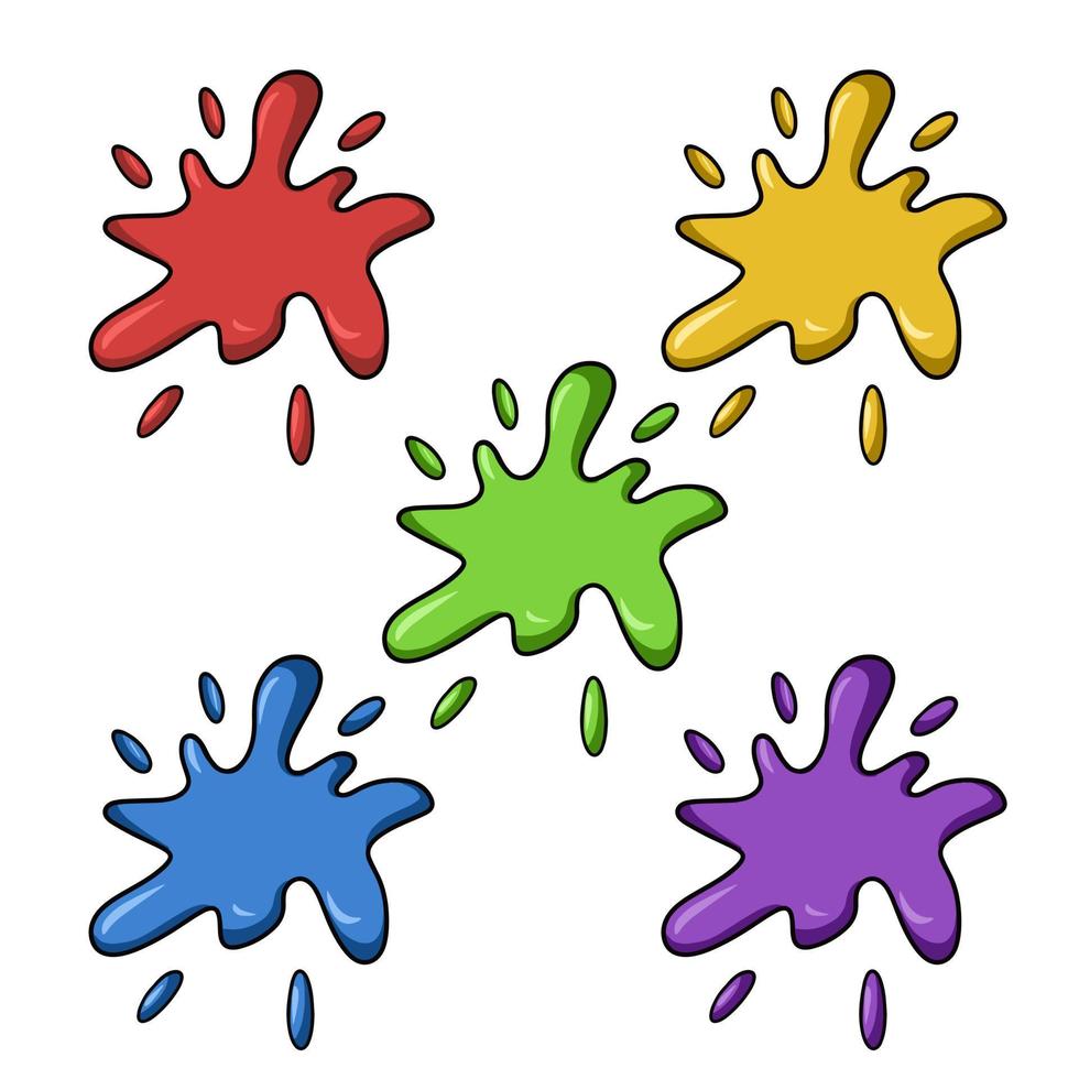 set of color icons, paint spot, blob, spilled paint, vector cartoon illustration on a white background