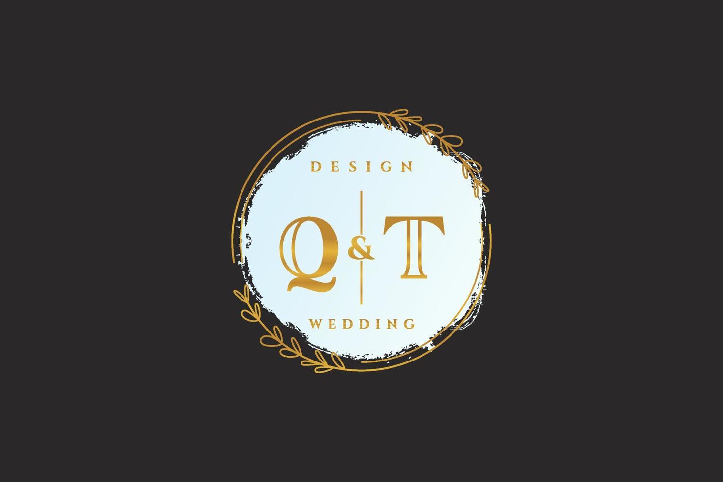 Initial QT beauty monogram and elegant logo design handwriting logo of initial signature, wedding, fashion, floral and botanical with creative template. vector