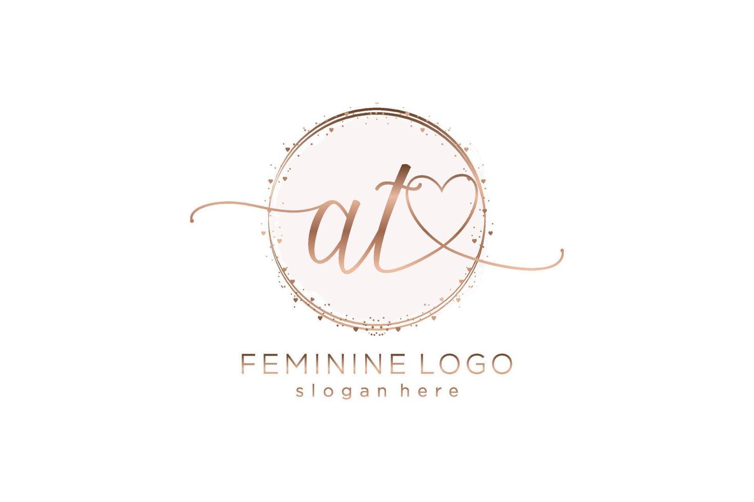 Initial AT handwriting logo with circle template vector logo of initial wedding, fashion, floral and botanical with creative template.