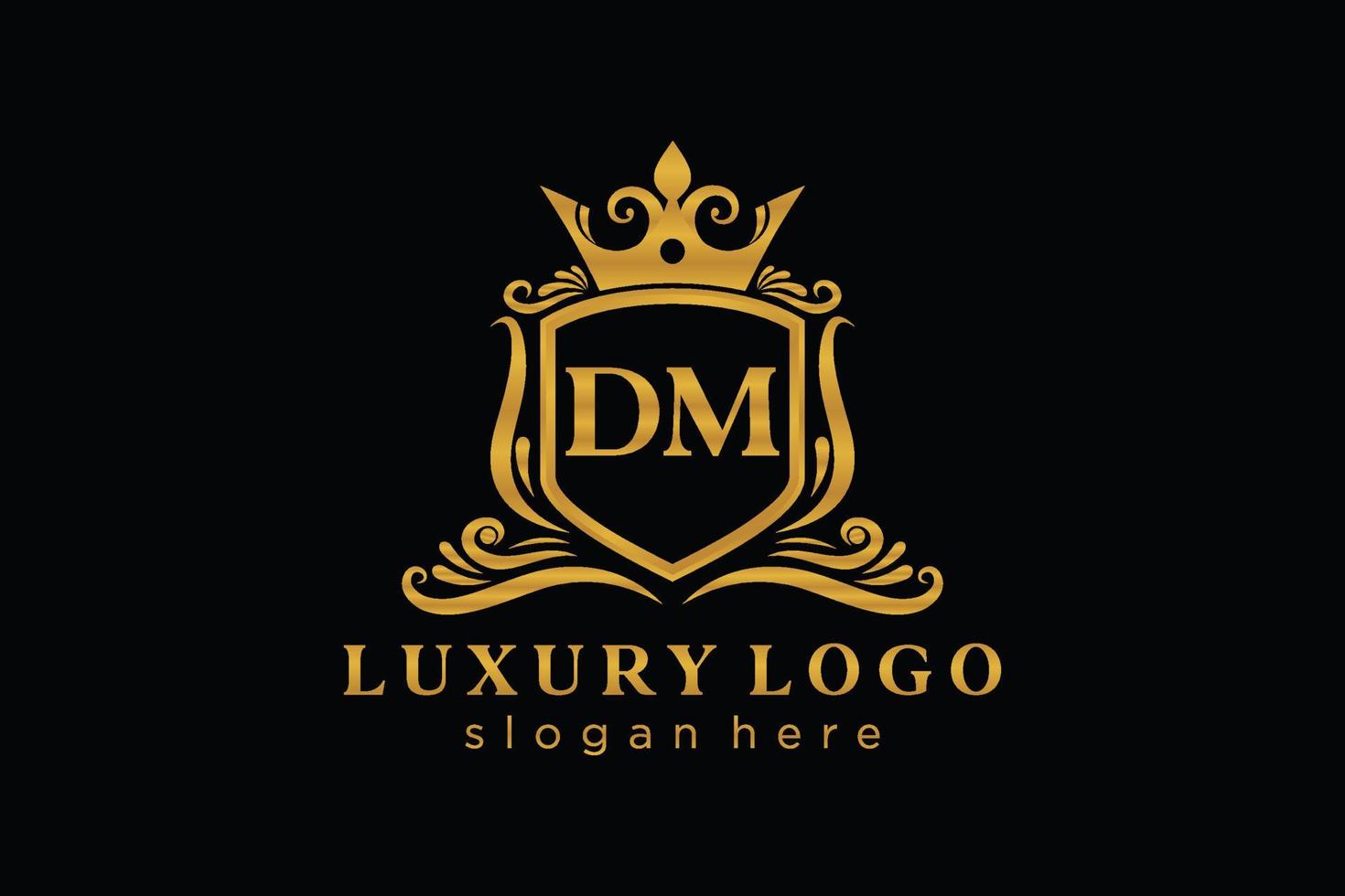 Initial DM Letter Royal Luxury Logo template in vector art for Restaurant, Royalty, Boutique, Cafe, Hotel, Heraldic, Jewelry, Fashion and other vector illustration.
