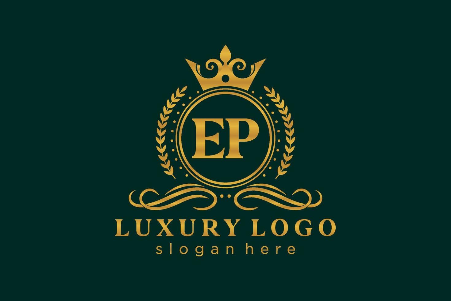 Initial EP Letter Royal Luxury Logo template in vector art for Restaurant, Royalty, Boutique, Cafe, Hotel, Heraldic, Jewelry, Fashion and other vector illustration.