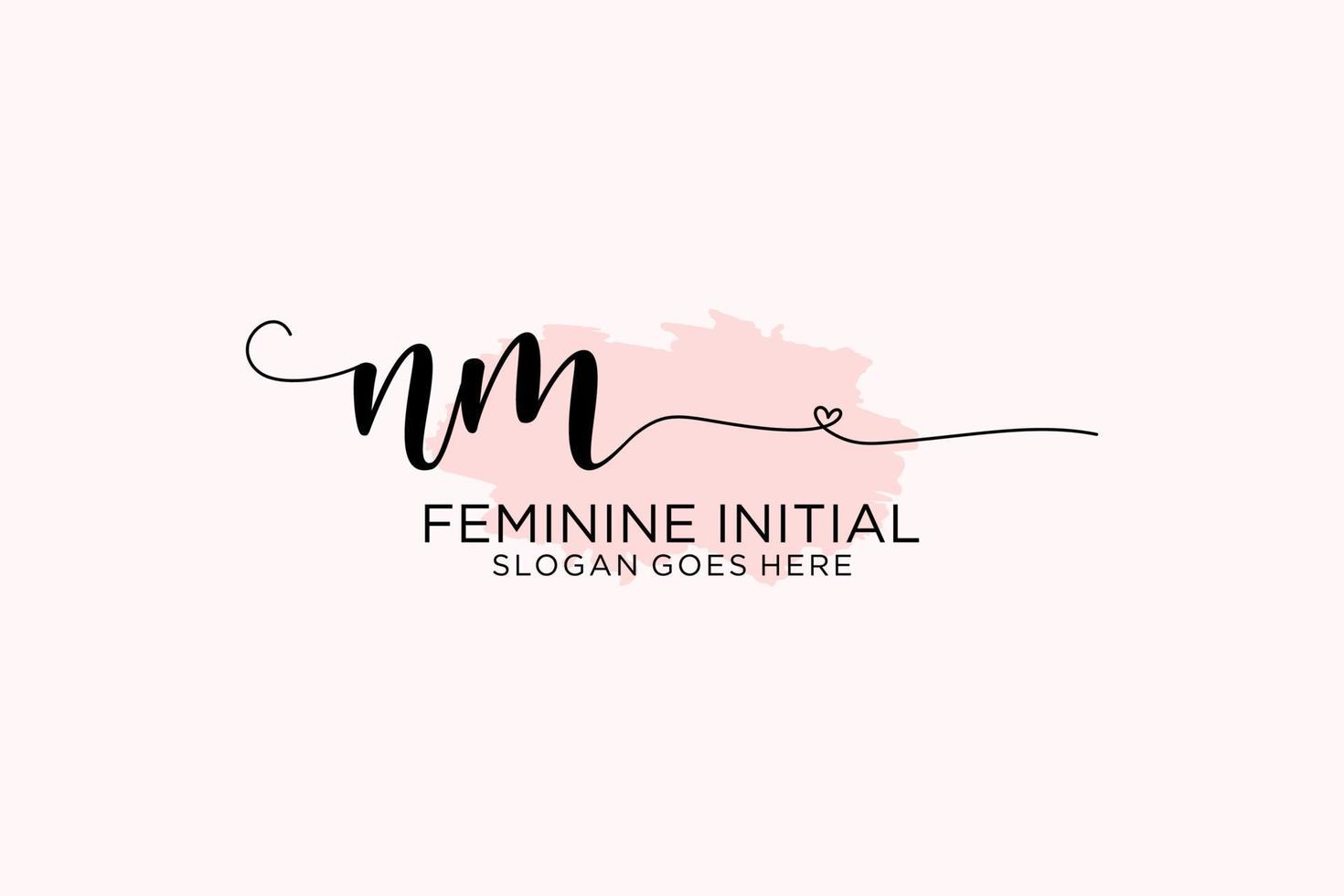 Initial NM beauty monogram and elegant logo design handwriting logo of initial signature, wedding, fashion, floral and botanical with creative template. vector