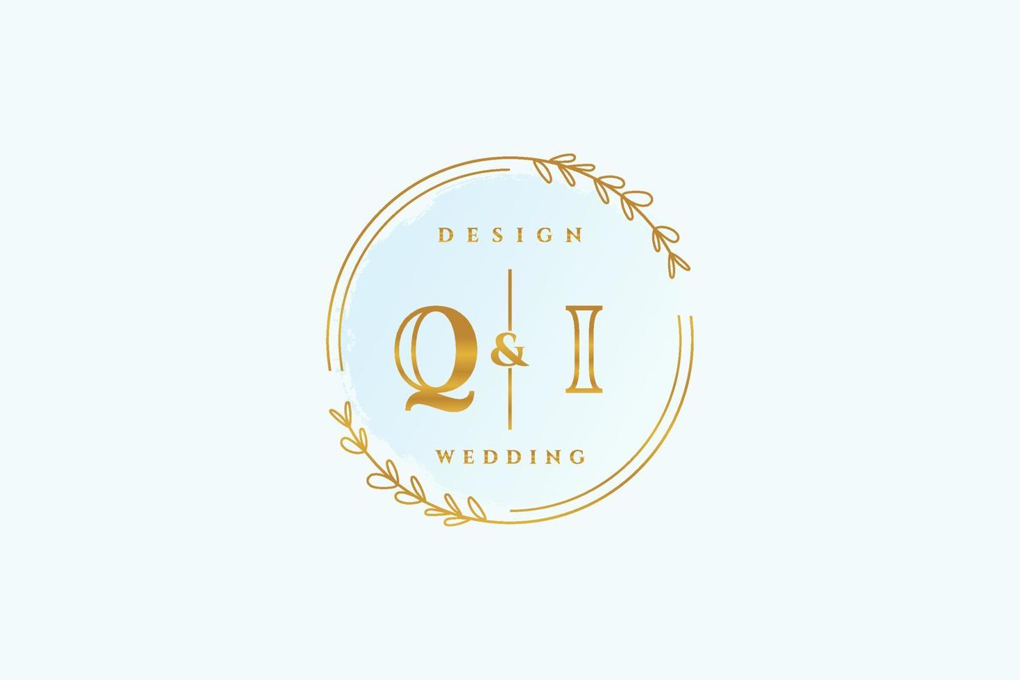 Initial QI beauty monogram and elegant logo design handwriting logo of initial signature, wedding, fashion, floral and botanical with creative template. vector