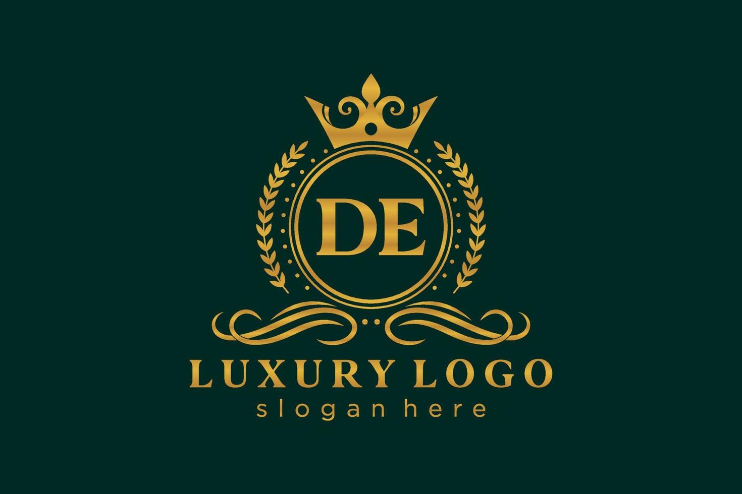 Initial DE Letter Royal Luxury Logo template in vector art for Restaurant, Royalty, Boutique, Cafe, Hotel, Heraldic, Jewelry, Fashion and other vector illustration.