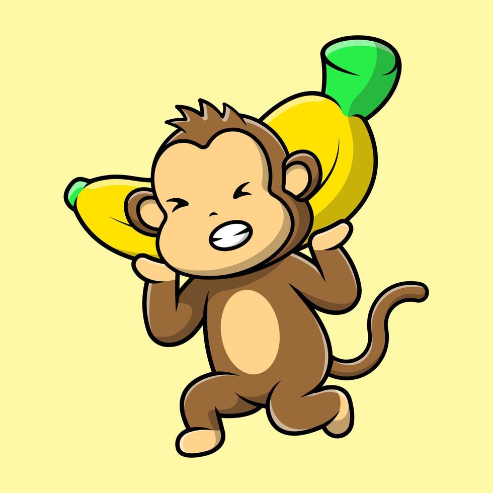 Cute Monkey Lifting Banana Cartoon Vector Icons Illustration. Flat Cartoon Concept. Suitable for any creative project.