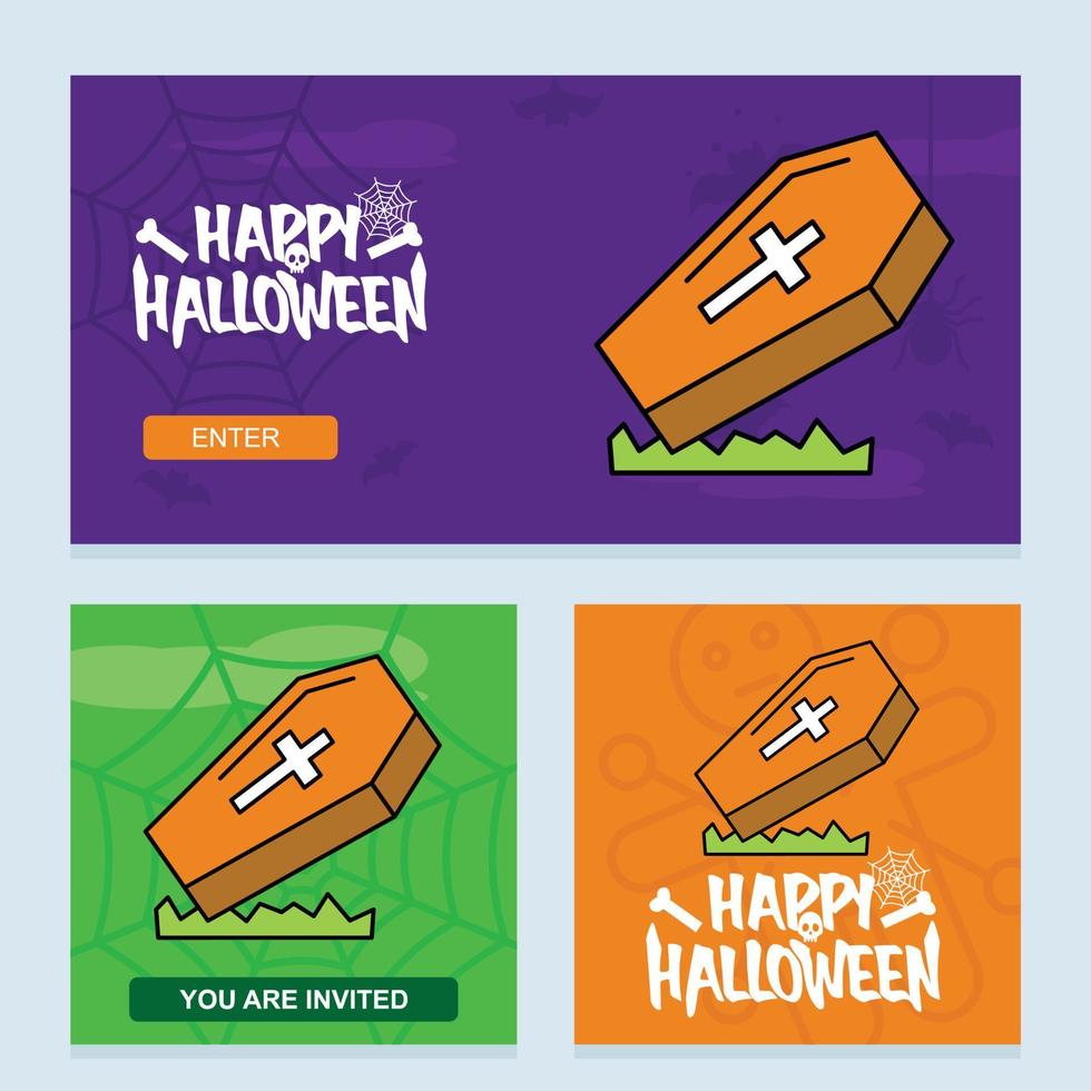 Happy Halloween invitation design with coffins vector