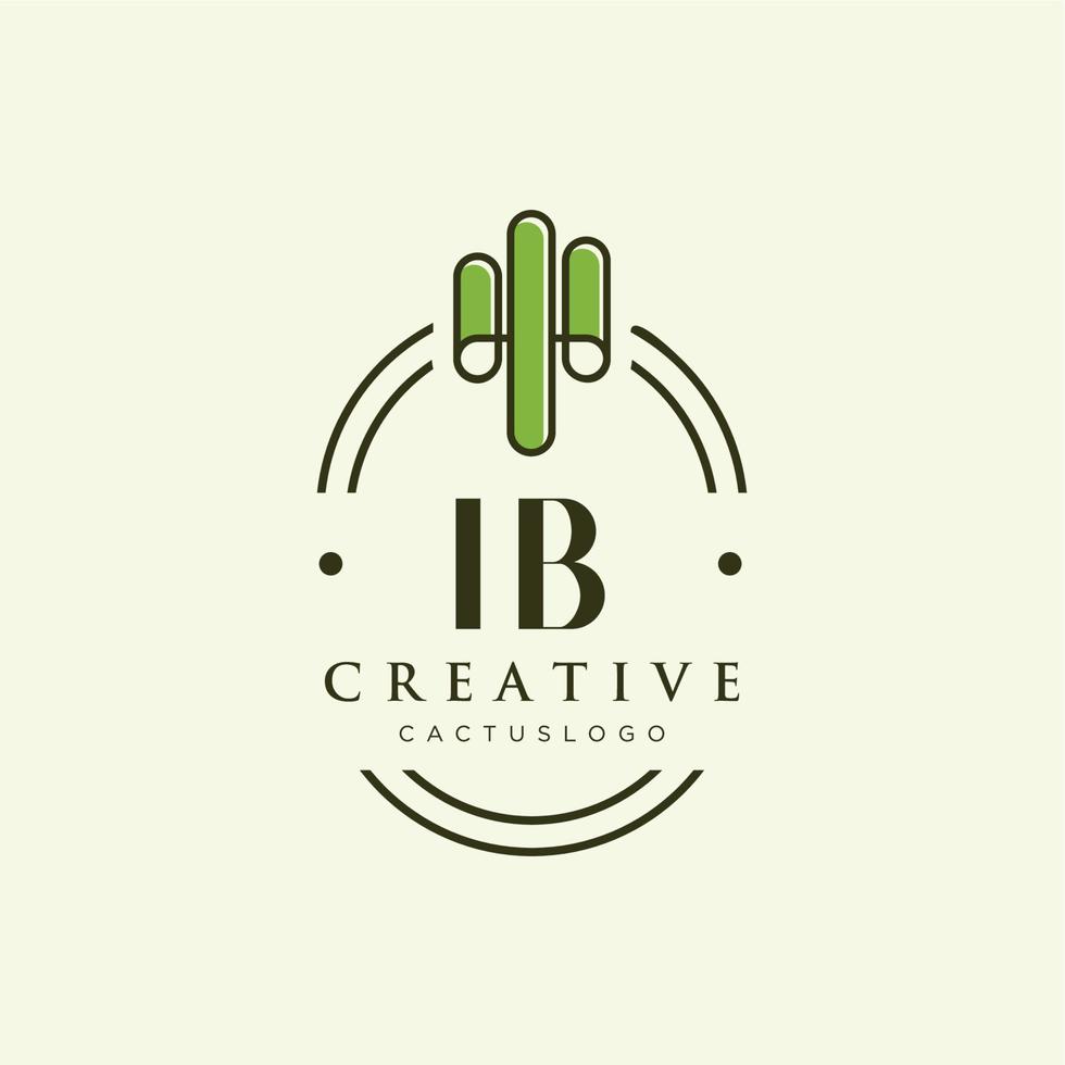 vector de logotipo de cactus verde de letra inicial ib
