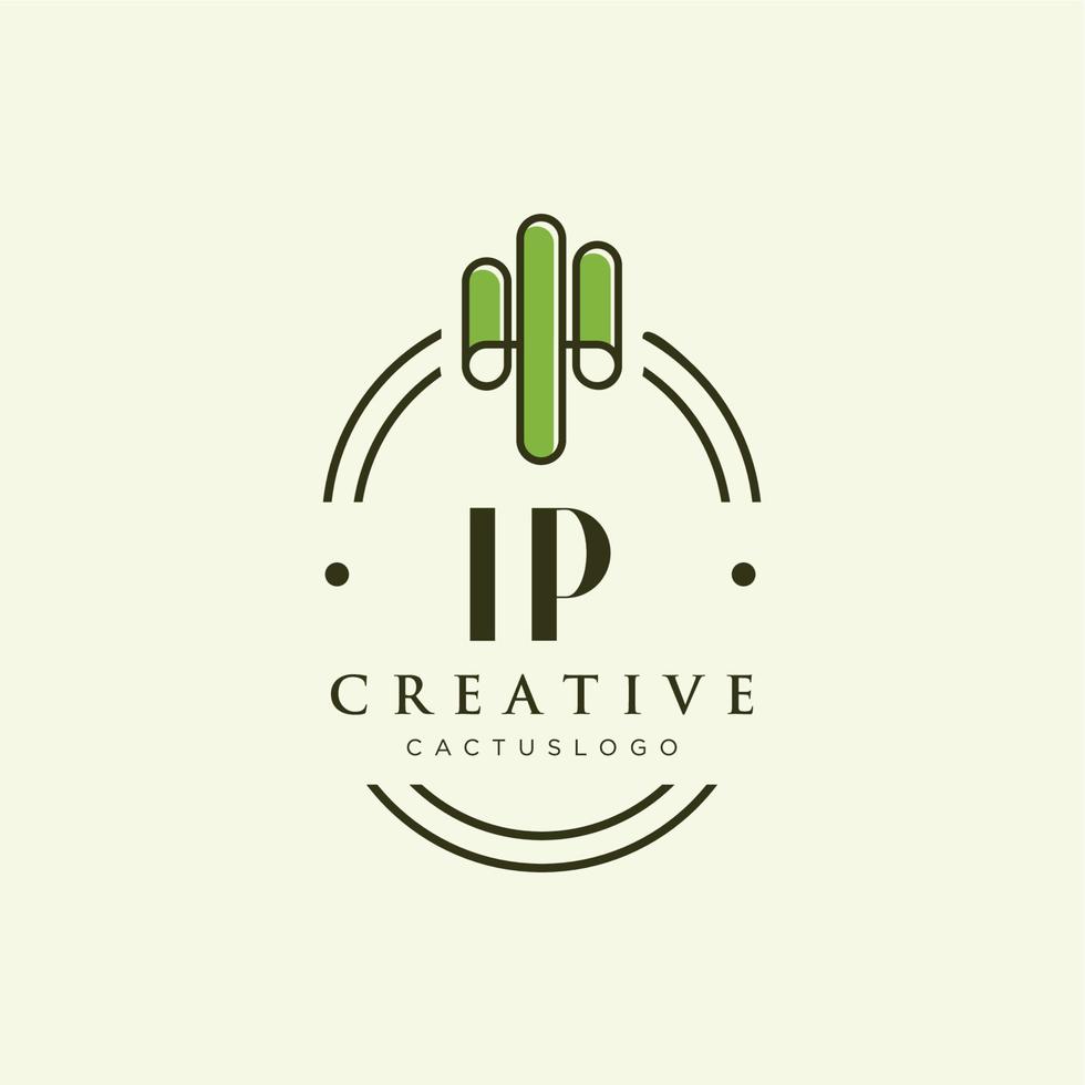 vector de logotipo de cactus verde de letra inicial de ip