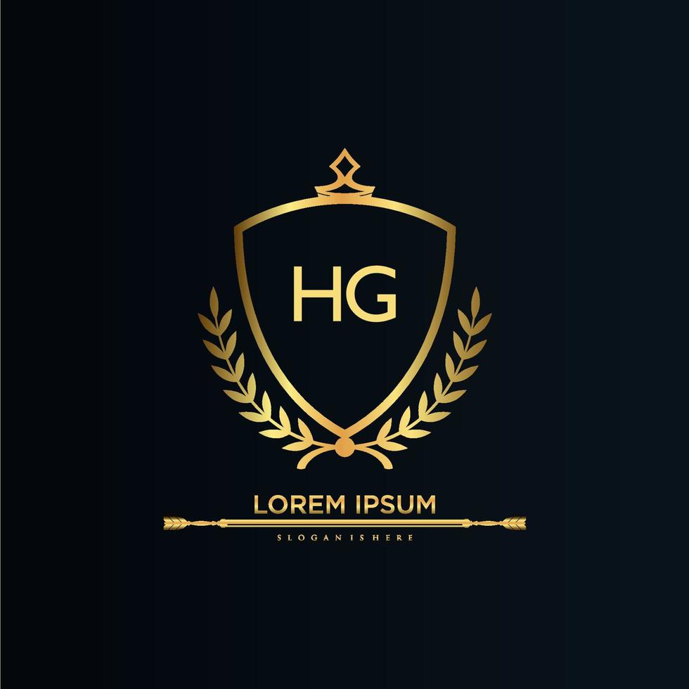 letra hg inicial con plantilla real.elegante con vector de logotipo de corona, ilustración de vector de logotipo de letras creativas.
