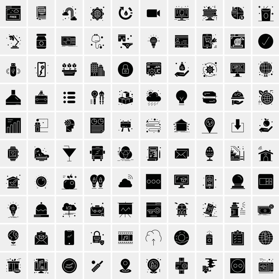 Set of 100 Universal Solid Icons vector