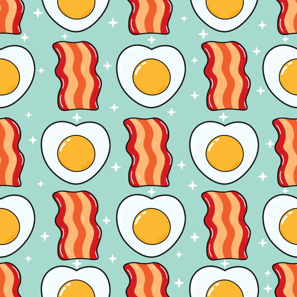 Pattern bacon and fried eggs. Vector hand drawn doodle style cartoon character illustration icon design. Pattern bacon and fried eggs friends concept