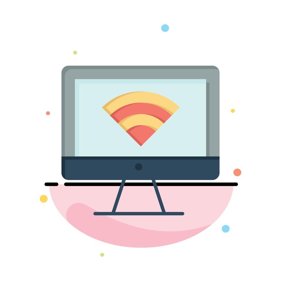 Computer Monitor Wifi Signal Abstract Flat Color Icon Template vector