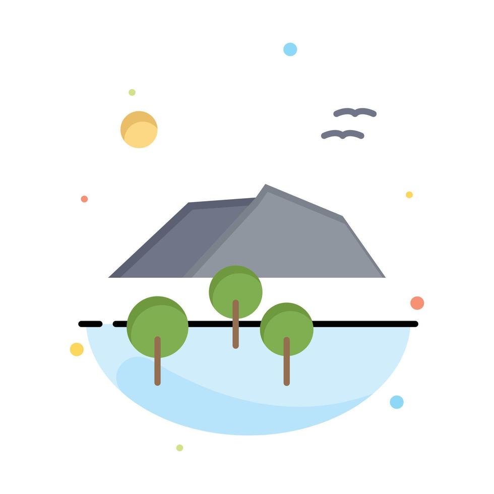 Landscape Mountain Tree Birds Business Logo Template Flat Color vector