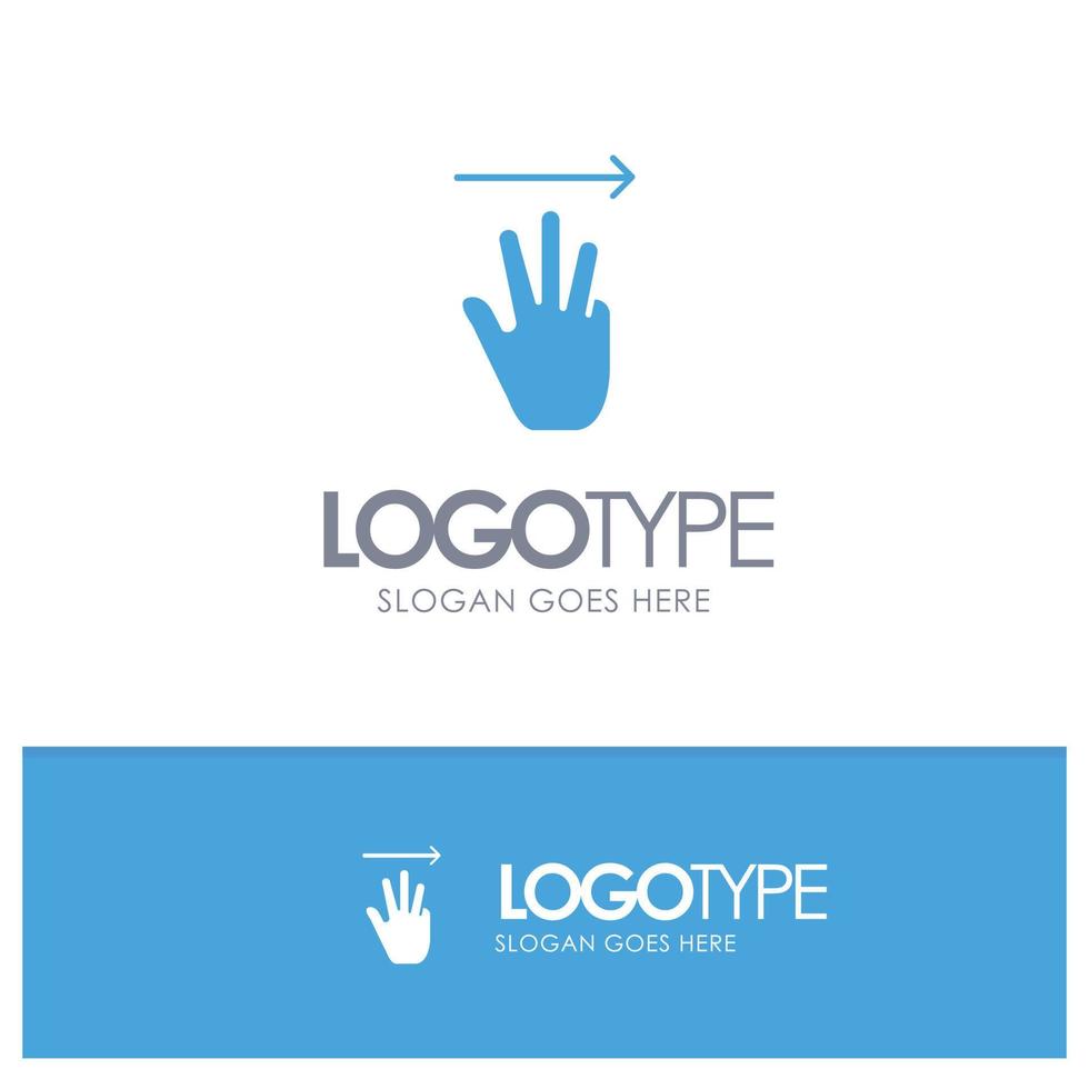 cursor de mano hacia arriba logotipo sólido azul derecho con lugar para el eslogan vector