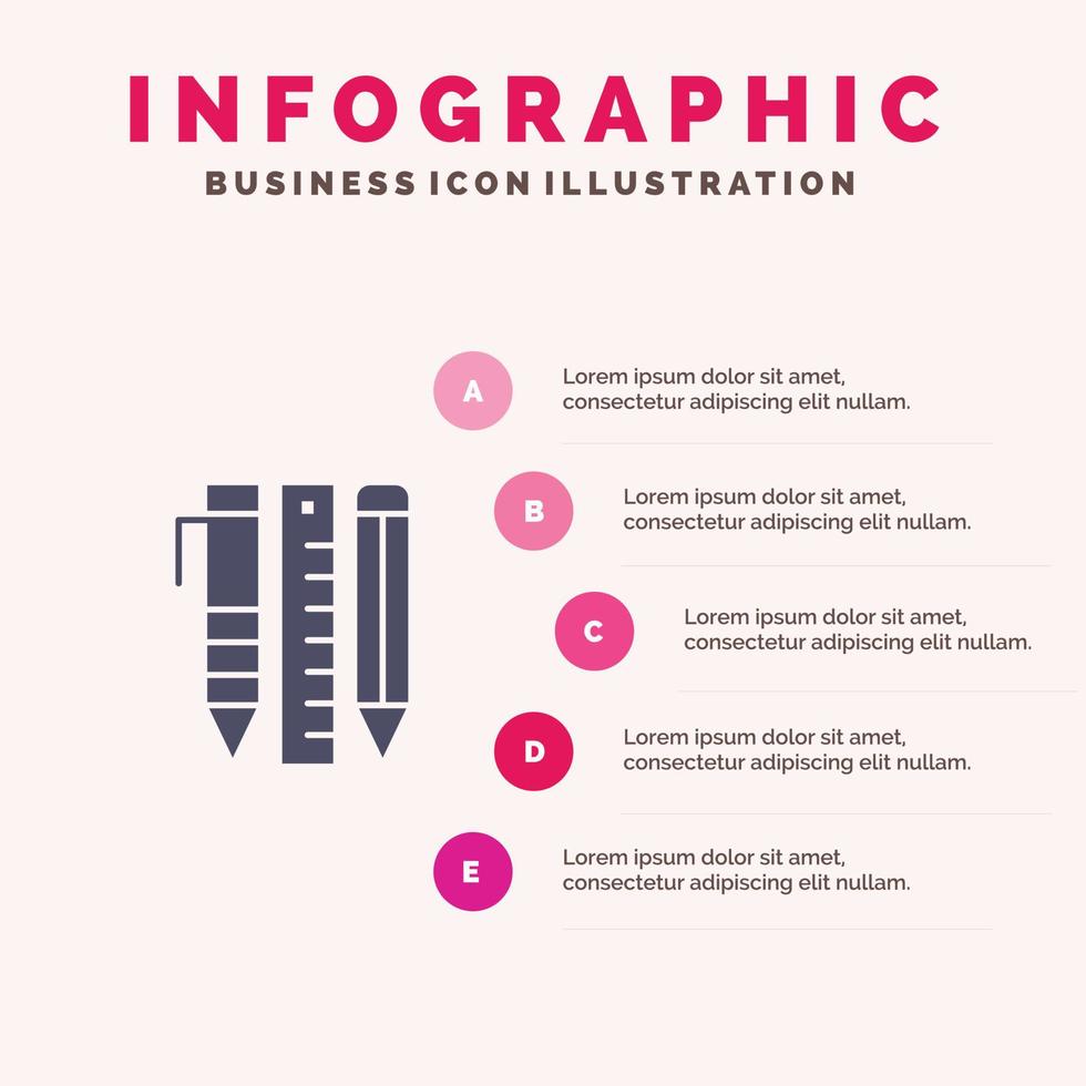 Tools Essential Tools Stationary Items Pen Solid Icon Infographics 5 Steps Presentation Background vector