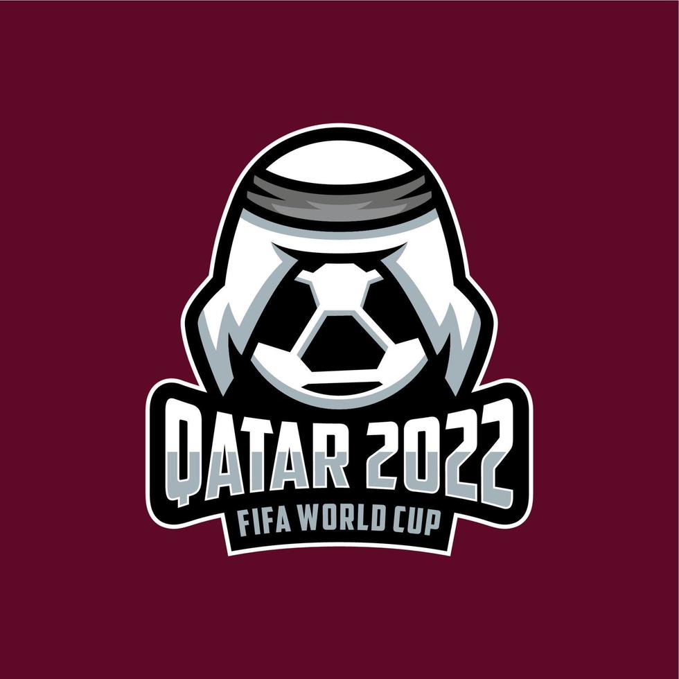 Qatar 2022 with a ball symbol wearing a hat logo. FIFA World Cup qatar 2022, World Championship 2022 in Qatar. vector