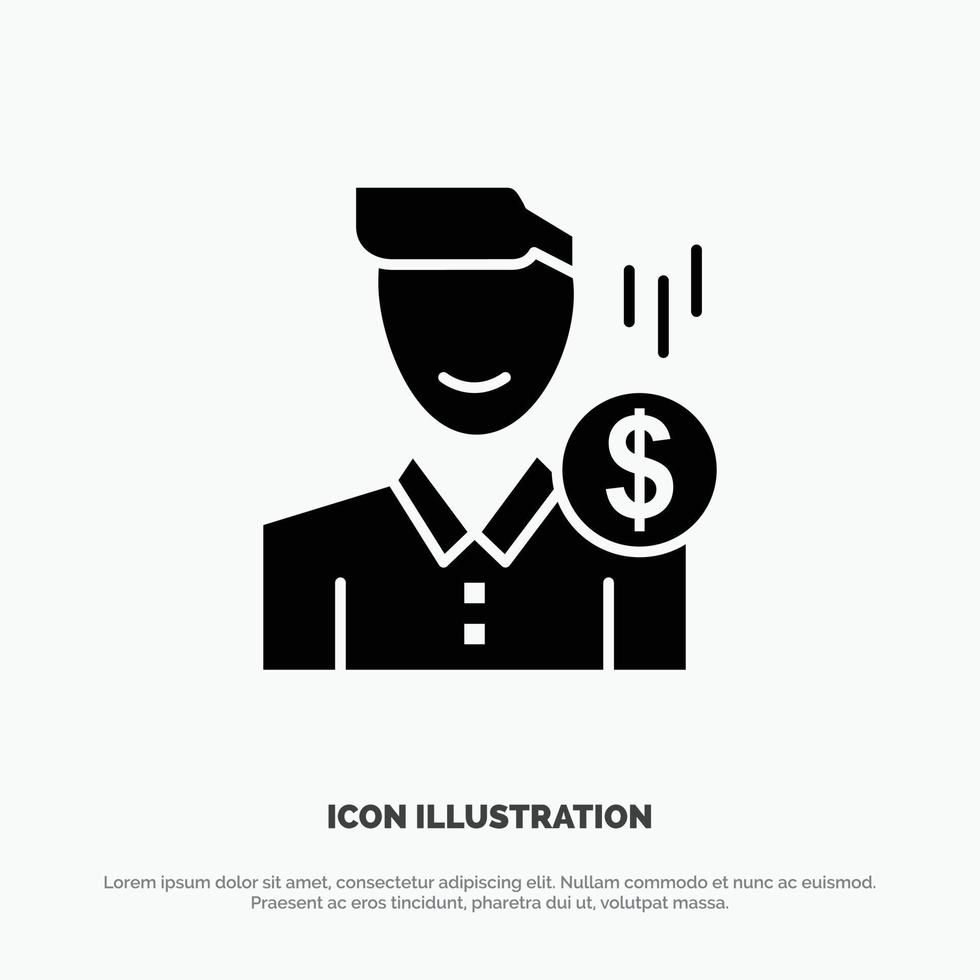 Cost Fee Male Money Payment Salary User solid Glyph Icon vector