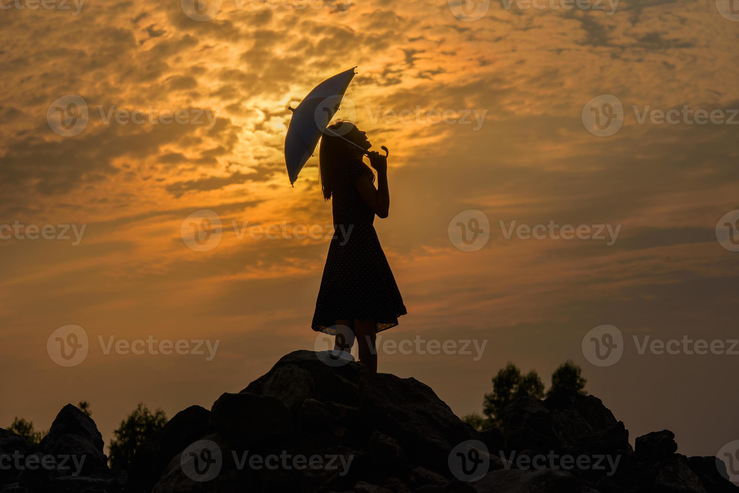 Sad Silhuette Of A Girl, Profile Photo Stock Photo, Picture and