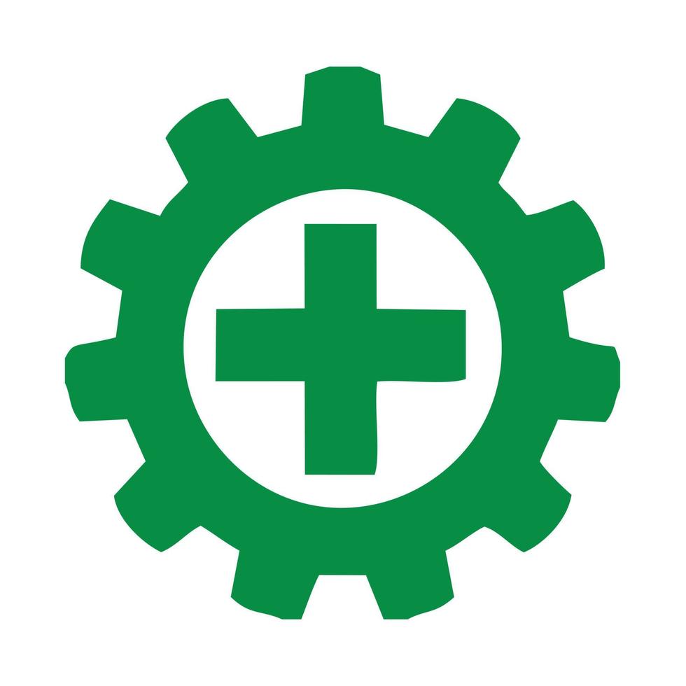 el ícono de salud verde con una rueda dentada en el medio tiene un signo más como símbolo de salud. símbolos de salud editables vector