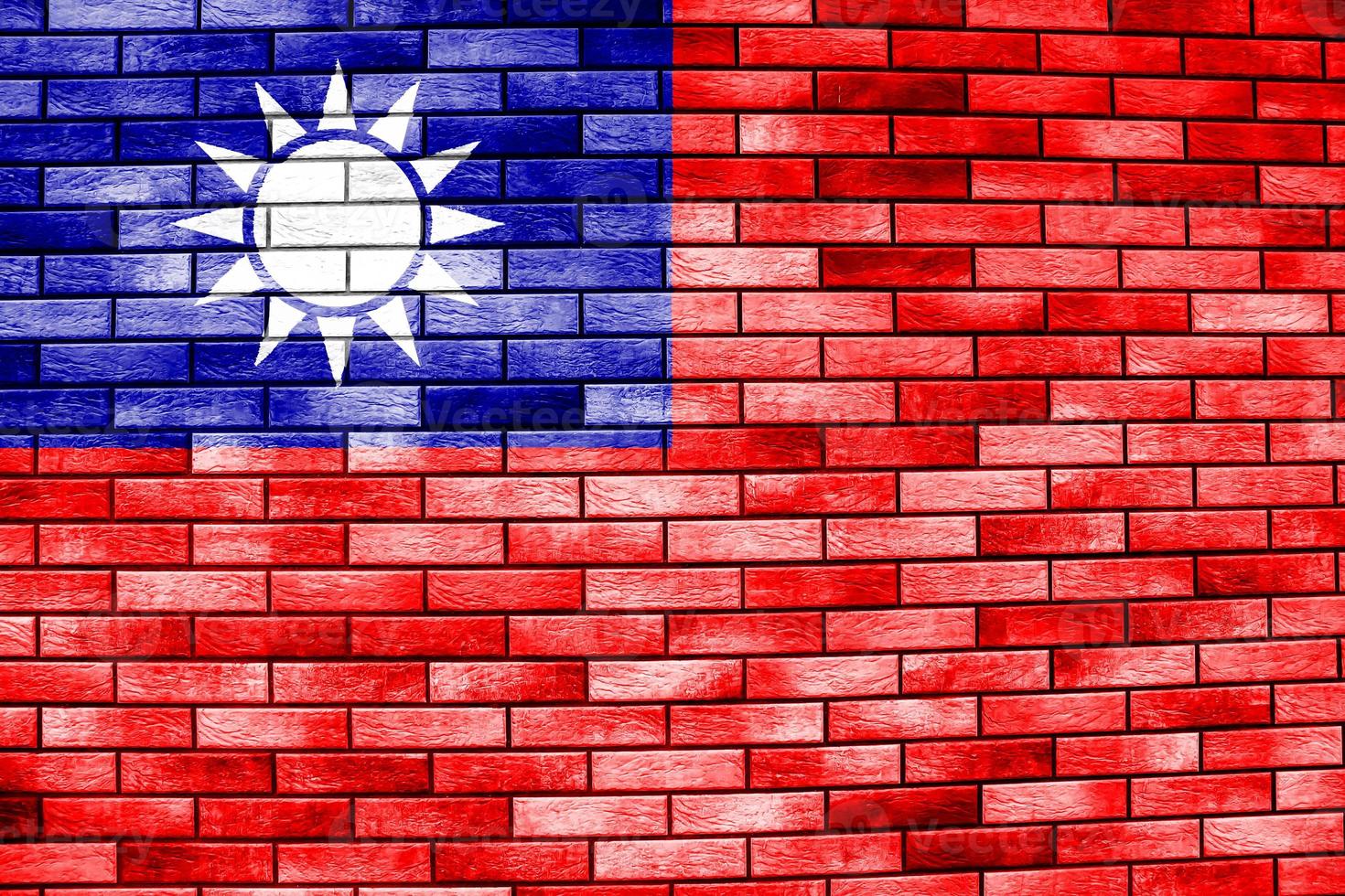 Taiwan flag or Taiwan banner on brick wall texture. photo