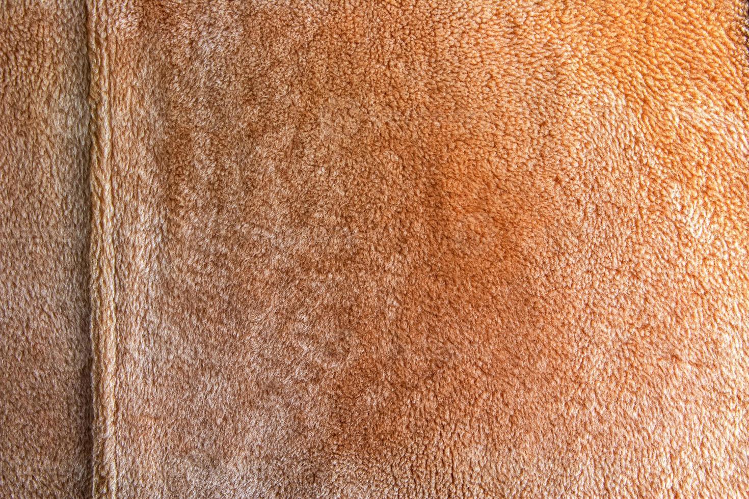 Background picture of a soft fur beige carpet. Wool sheep fleece closeup texture background. Top view. photo