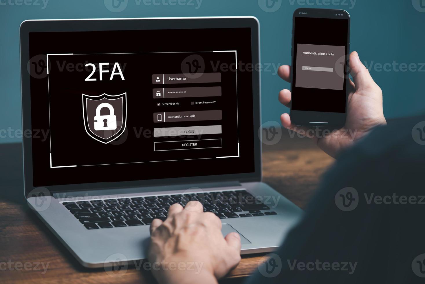 Personal online cyberspace security privacy protection data with 2Fa, Two-Factor ,Internet network security, Encrypted data privacy protect cyber hacker threat. photo