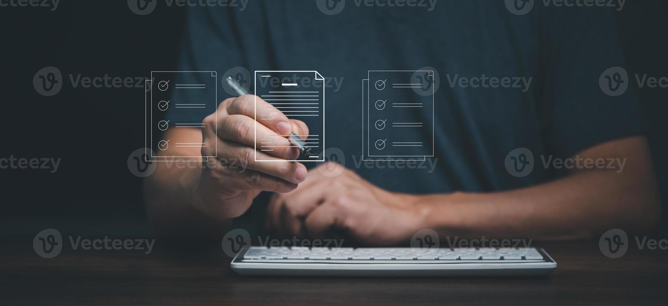 Online business with electronic signature contact on mobile phone, e-signing, digital document management, paperless office, signing business contact concept. photo
