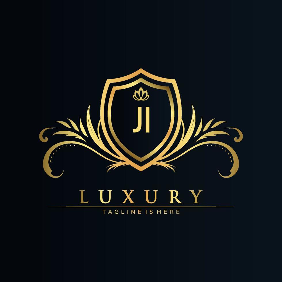 JI Letter Initial with Royal Template.elegant with crown logo vector, Creative Lettering Logo Vector Illustration.
