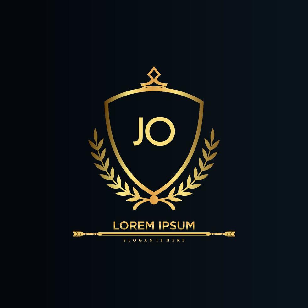 JO Letter Initial with Royal Template.elegant with crown logo vector, Creative Lettering Logo Vector Illustration.