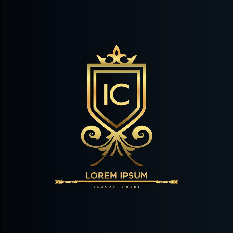 letra ic inicial con plantilla real.elegante con vector de logotipo de corona, ilustración de vector de logotipo de letras creativas.