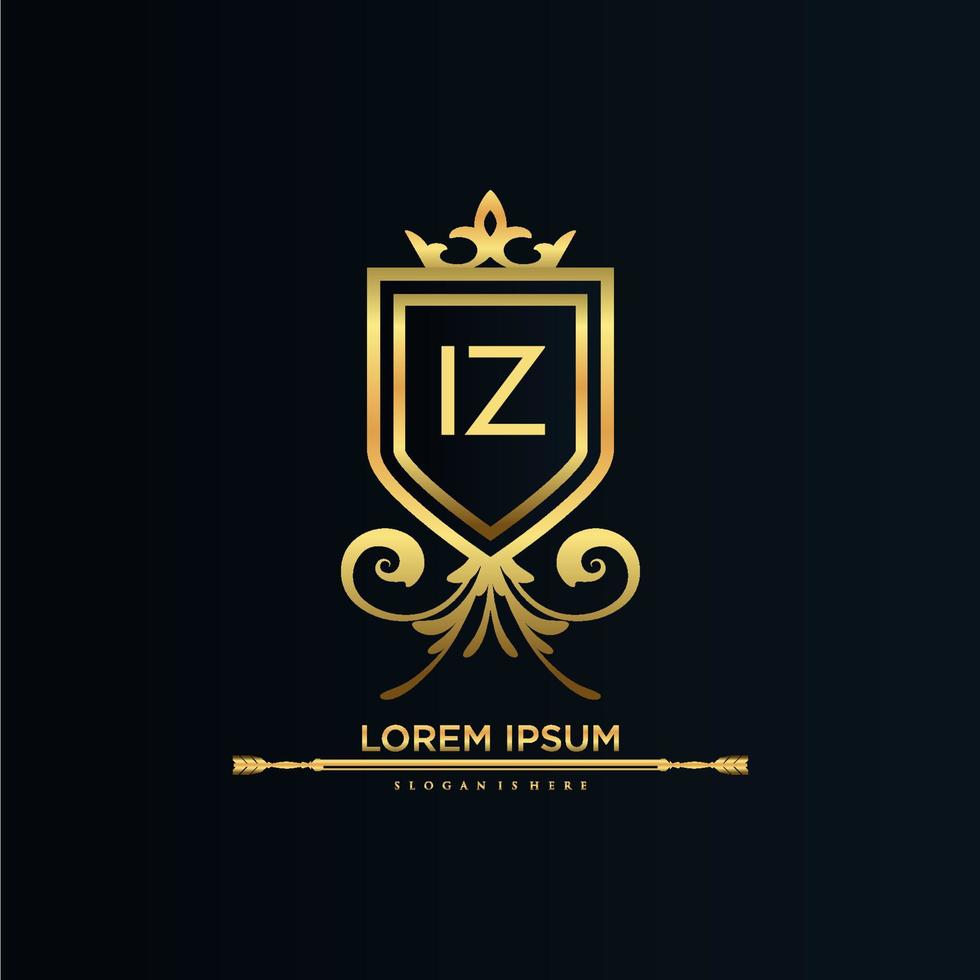 IZ Letter Initial with Royal Template.elegant with crown logo vector, Creative Lettering Logo Vector Illustration.