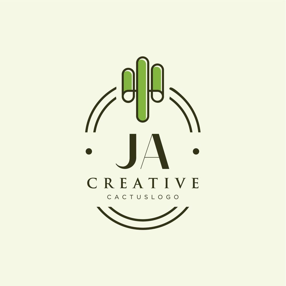 ja letra inicial vector de logotipo de cactus verde