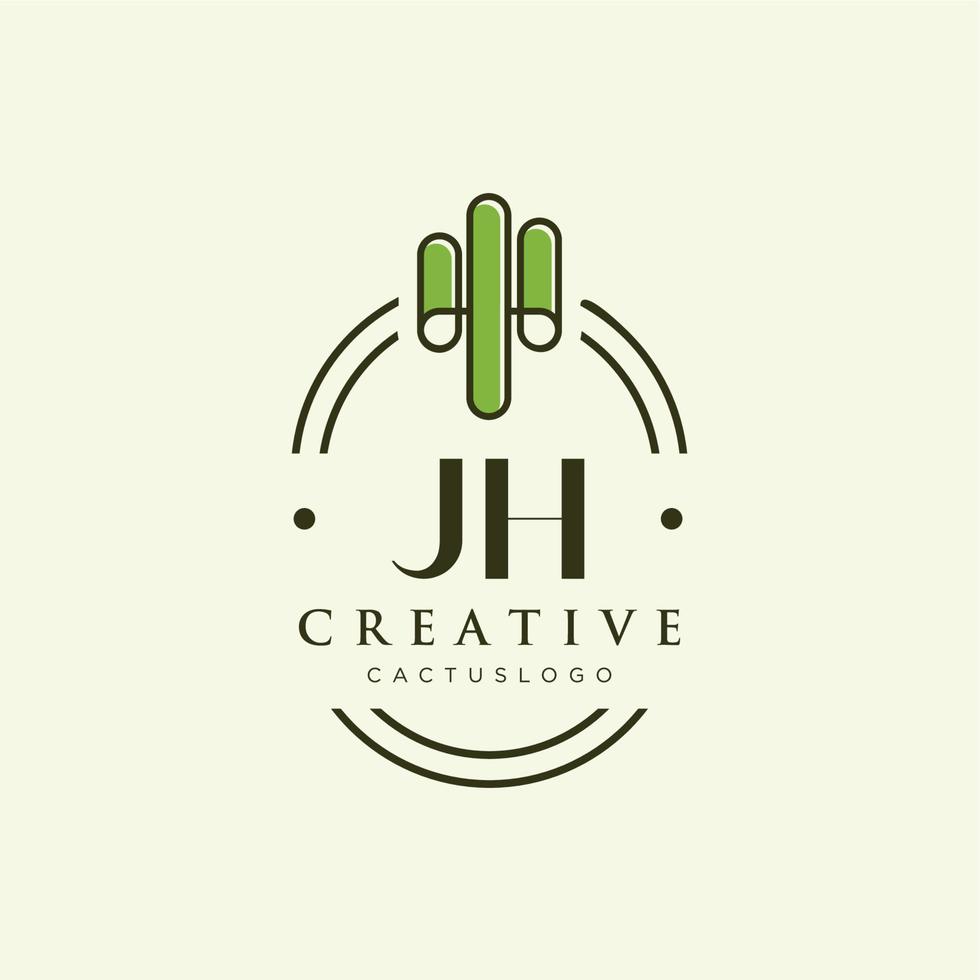 jh letra inicial vector de logotipo de cactus verde