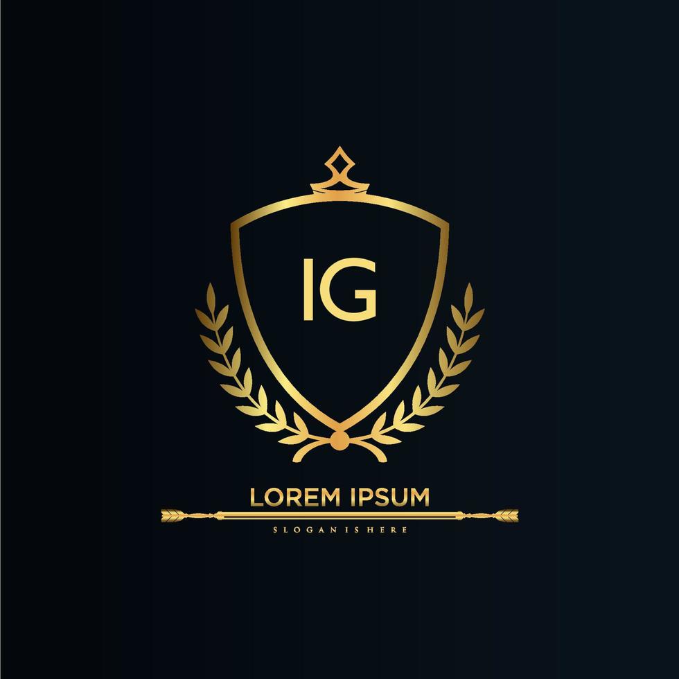 IG Letter Initial with Royal Template.elegant with crown logo vector, Creative Lettering Logo Vector Illustration.