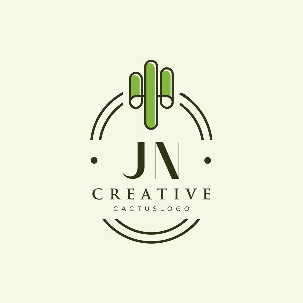 jn letra inicial vector de logotipo de cactus verde