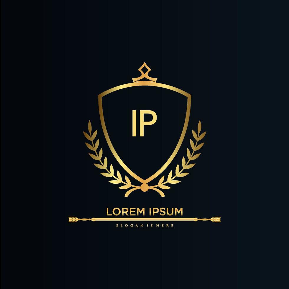 letra ip inicial con plantilla real.elegante con vector de logotipo de corona, ilustración de vector de logotipo de letras creativas.